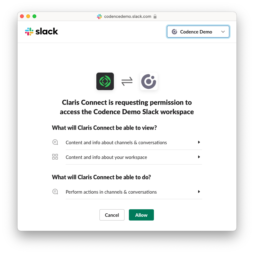 Connecting Claris Filemaker to Slack